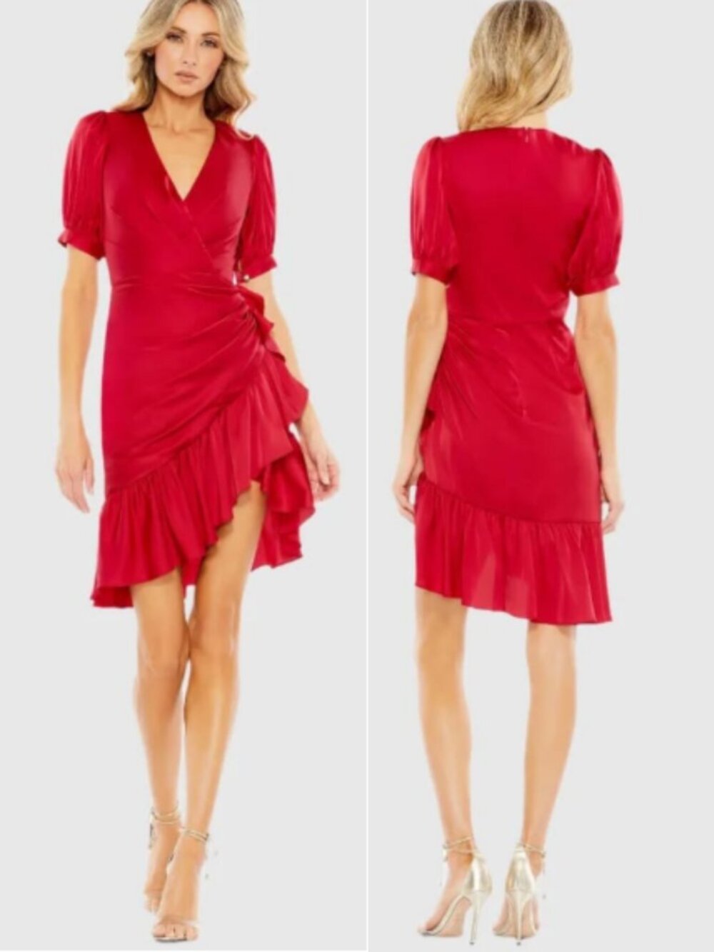 Ieena Mac Duggal Satin Faux Wrap Dress NWT in Red 6